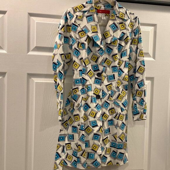 AK Anne Klein Stretch‎ Blazer Jacket Geometric Print Career Wear Small - Picture 1 of 10